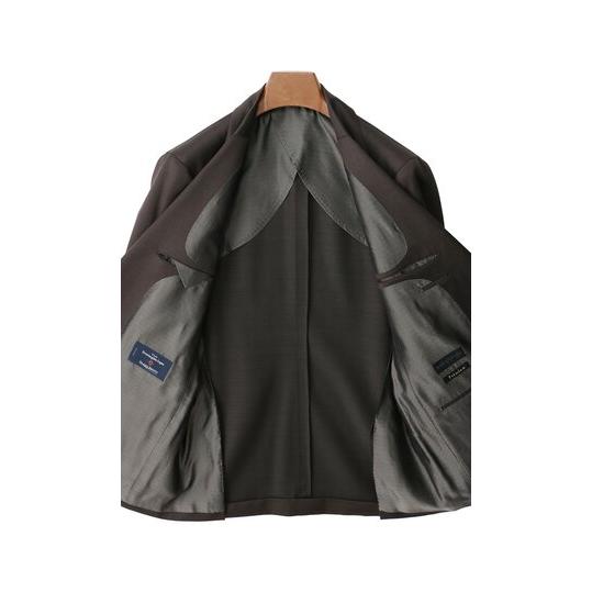 【洋服の青山】プレミアム ウール シルク スーツ メンズ スリム 春夏 ブラウン 茶色 大きいサイズ 2ボタン シングル サイドベンツ ワンタック ビジネス 通勤の画像