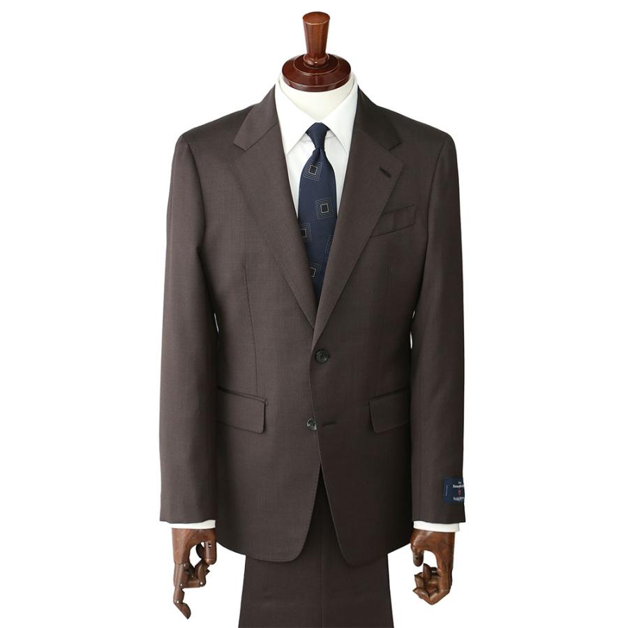 【洋服の青山】プレミアム ウール シルク スーツ メンズ スリム 春夏 ブラウン 茶色 大きいサイズ 2ボタン シングル サイドベンツ ワンタック ビジネス 通勤の画像