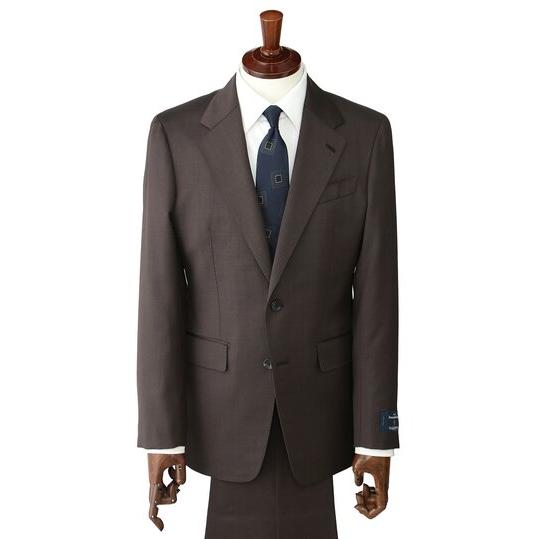 【洋服の青山】プレミアム ウール シルク スーツ メンズ スリム 春夏 ブラウン 茶色 大きいサイズ 2ボタン シングル サイドベンツ ワンタック ビジネス 通勤の画像