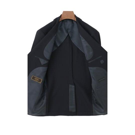 【洋服の青山】Super100's ウール100% プレミアム ツーパンツ スーツ メンズ スリム 春夏 ネイビー 紺 ストライプ 大きいサイズ 2パンツ 2ボタン 重ねボタンの画像