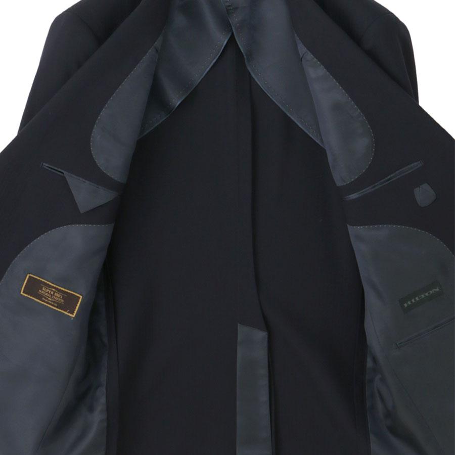 【洋服の青山】Super100's ウール100% プレミアム ツーパンツ スーツ メンズ スリム 春夏 ネイビー 紺 ストライプ 大きいサイズ 2パンツ 2ボタン 重ねボタンの画像