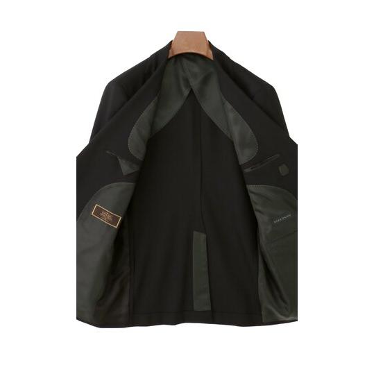 【洋服の青山】Super100's ウール100% プレミアム ツーパンツ スーツ メンズ スリム 春夏 ブラック 黒 ストライプ 大きいサイズ 2パンツ 2ボタン 重ねボタンの画像