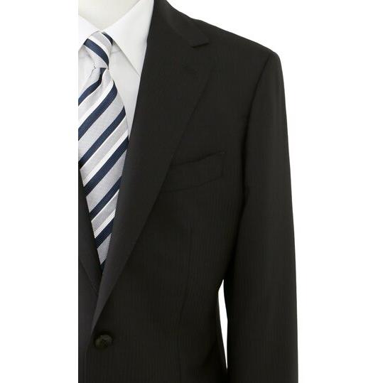 【洋服の青山】Super100's ウール100% プレミアム ツーパンツ スーツ メンズ スリム 春夏 ブラック 黒 ストライプ 大きいサイズ 2パンツ 2ボタン 重ねボタンの画像