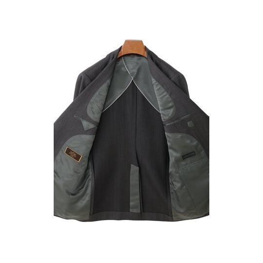 【洋服の青山】ウール100% スリーピース プレミアム スーツ メンズ スリム ベスト付き 春夏秋冬 グレー 灰色 ストライプ Super100's 大きいサイズ 3ピース ジレの画像