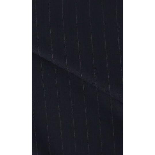 【洋服の青山】スリーピース ベスト付き Super100's ウール100% プレミアム スーツ メンズ スリム 春夏 ネイビー 紺 ストライプ 本台場 本切羽 重ねボタンの画像