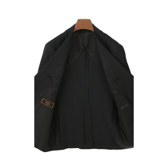 【洋服の青山】スリーピース ベスト付き Super100's ウール100% プレミアム スーツ メンズ スリム 春夏 グレー 灰色 ストライプ 本台場 本切羽 重ねボタンの画像