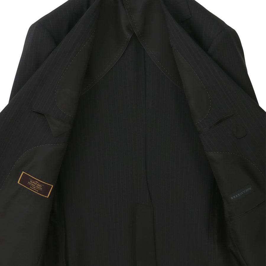【洋服の青山】スリーピース ベスト付き Super100's ウール100% プレミアム スーツ メンズ スリム 春夏 グレー 灰色 ストライプ 本台場 本切羽 重ねボタンの画像