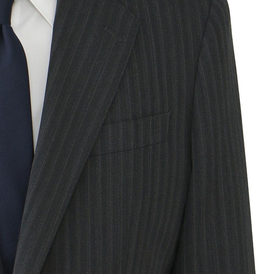 【洋服の青山】冷たい スーツ メンズ スリム 盛夏 グレー 灰色 ストライプ 3L 大きいサイズ 2ボタン 背抜き 接触冷感 涼しい ストレッチ 動きやすい 洗えるの画像