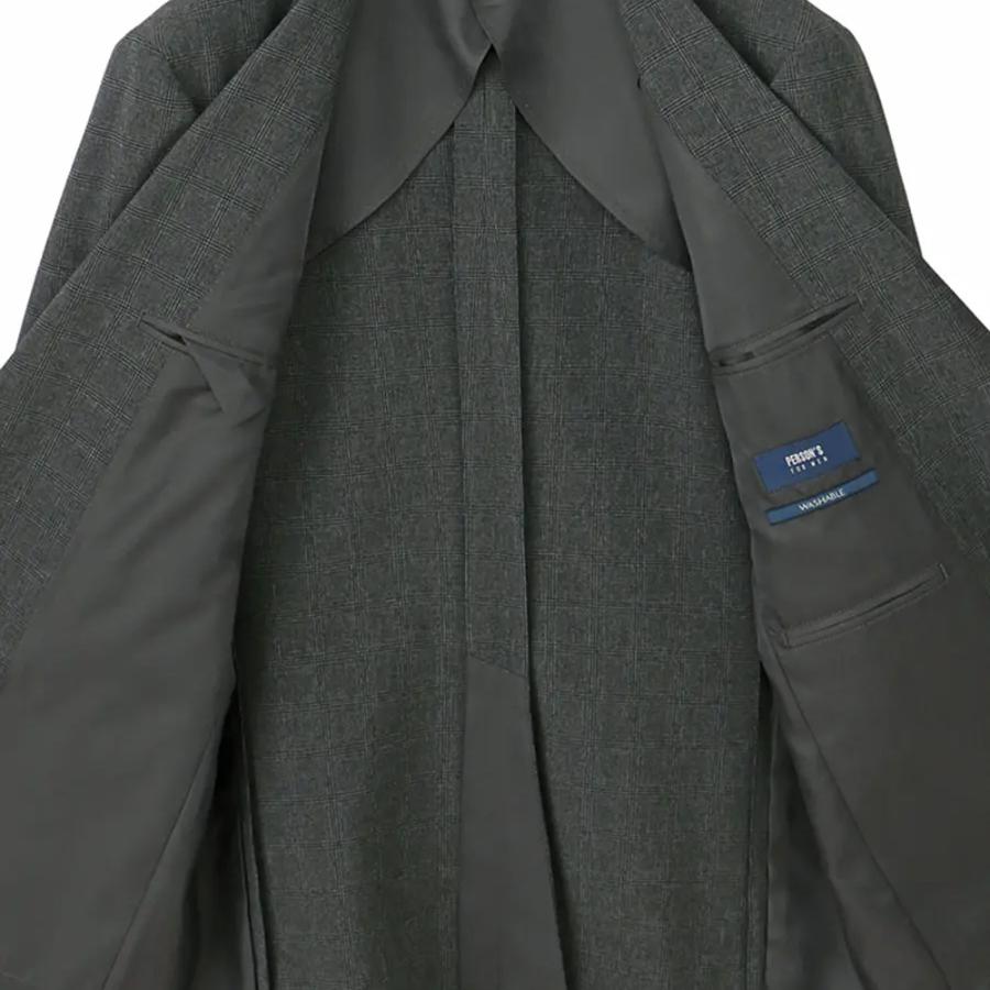 【洋服の青山】肩くるしくないスーツ メンズ スリム 春夏 グレー 灰色 チェック 疲れにくい シングル 2ボタン ノータック 背抜き 洗える ストレッチ 防シワの画像