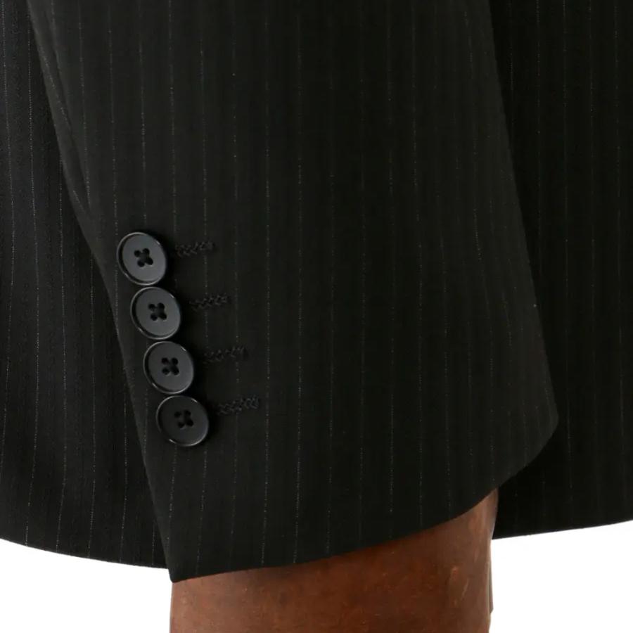 【洋服の青山】ツーパンツ パンツ2本付き 肩くるしくないスーツ メンズ スリム 春夏 ブラック 黒 ストライプ 疲れにくい シングル 2ボタン 洗える ストレッチの画像