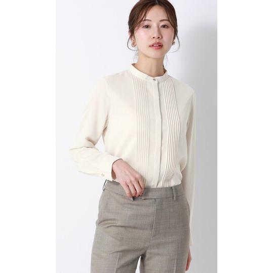 【BEIGE,】バンドカラー 長袖 ブラウス タック とろみ ブルー 2 近年 AOYAMA 【洋服の青山】バンドカラー ブラウス レディース 長袖 春夏
