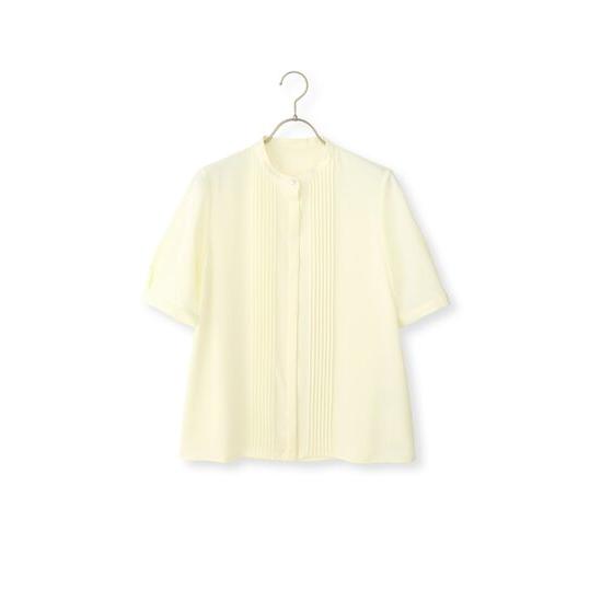 イエロー プリーツ 半袖トップス AOYAMA 【洋服の青山】春夏 イエロー系 ピンタックブラウス【半袖
