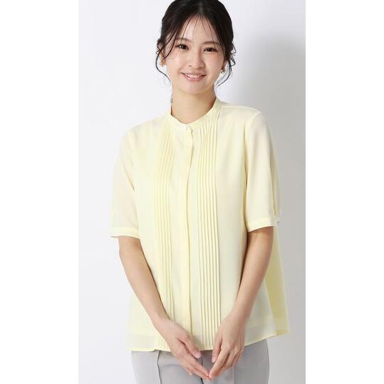イエロー プリーツ 半袖トップス AOYAMA 【洋服の青山】春夏 イエロー系 ピンタックブラウス【半袖