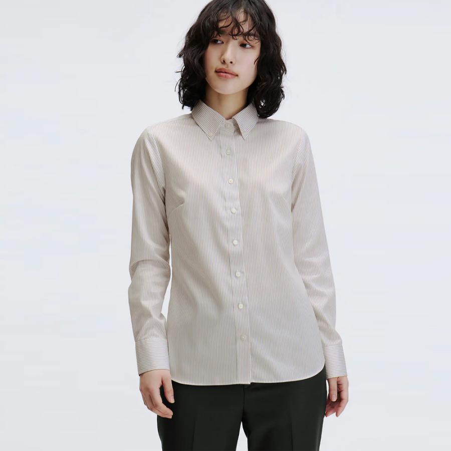 JELADD ベージュ ストライプ 長袖シャツ L ikka ブラウス シャツ ストライプ長袖シャツ レディース