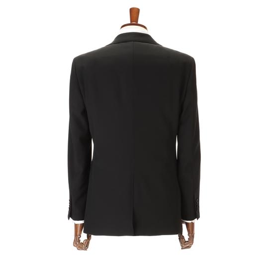 【洋服の青山】濃染加工 礼服 メンズ スリム 秋冬用 ウール100% シングル 2ボタン 総裏 センターベント アジャスター付き ブラックフォーマルの画像
