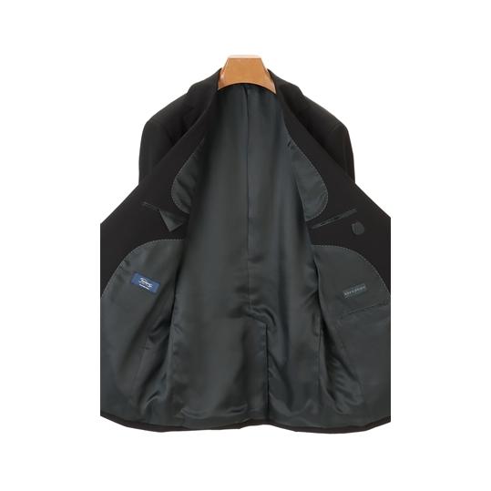 【洋服の青山】濃染加工 礼服 メンズ スリム 秋冬用 ウール100% シングル 2ボタン 総裏 センターベント アジャスター付き ブラックフォーマルの画像