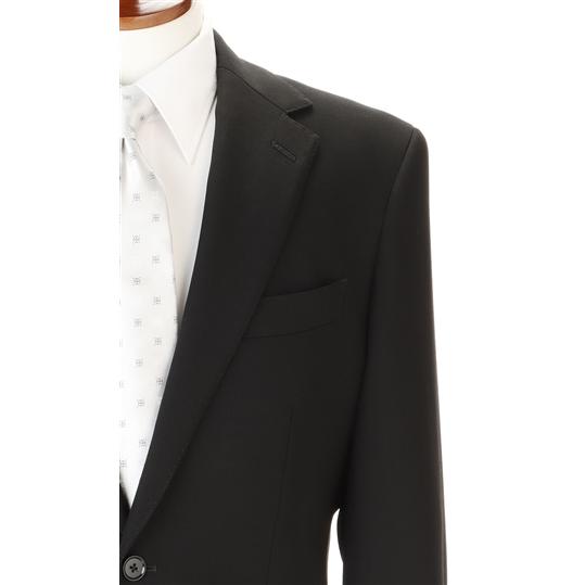 【洋服の青山】濃染加工 礼服 メンズ スリム 秋冬用 ウール100% シングル 2ボタン 総裏 センターベント アジャスター付き ブラックフォーマルの画像
