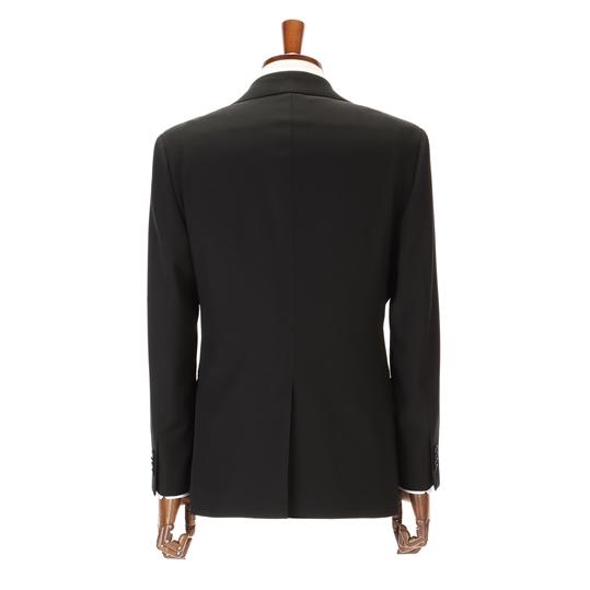 【洋服の青山】濃染加工 礼服 メンズ スリム 秋冬用 ウール100% シングル 2ボタン 総裏 センターベント アジャスター付き ブラックフォーマル フォーマルスーツの画像