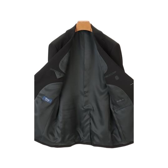 【洋服の青山】濃染加工 礼服 メンズ スリム 秋冬用 ウール100% シングル 2ボタン 総裏 センターベント アジャスター付き ブラックフォーマル フォーマルスーツの画像
