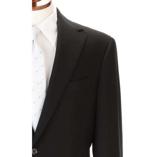 【洋服の青山】濃染加工 礼服 メンズ スリム 秋冬用 ウール100% シングル 2ボタン 総裏 センターベント アジャスター付き ブラックフォーマル フォーマルスーツの画像