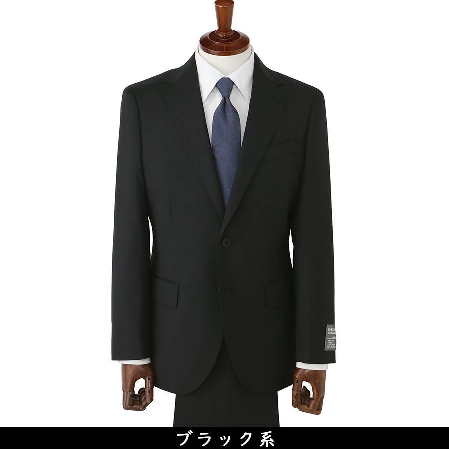 【洋服の青山】ツーパンツ プレミアム スーツ メンズ スリム 春夏秋冬 オールシーズン ブラック 黒 無地 パンツ2枚 2本 2ボタン 背抜き 本台場 本切羽 洗えるの画像