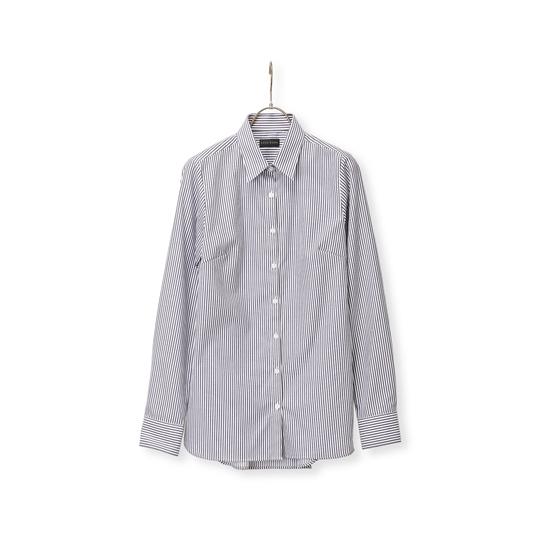 【洋服の青山】オールシーズン用 ネイビー系 レギュラーカラーブラウス【長袖】【スーピマコットン】 HILTON