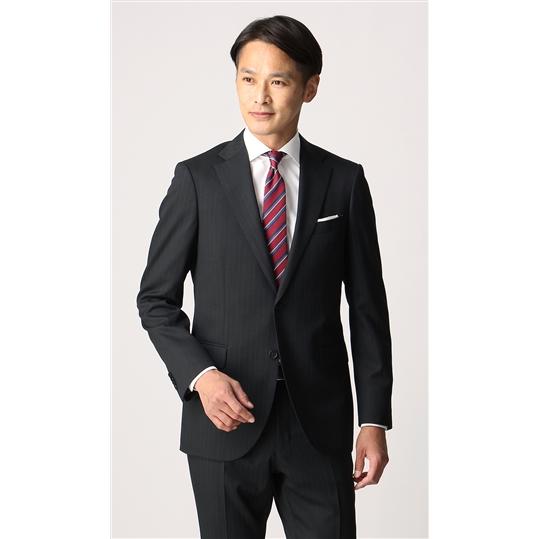 極美品 スーツセレクト ウール混 ネイビー 共布ボタン有 ストライプ 上下AB6 AOYAMA 【洋服の青山】洗える スーツ ネイビー 紺 ストライプ