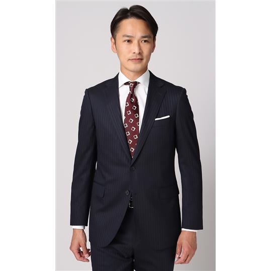 洋服の青山】スーツ メンズ ノータック 紳士服 2つボタン ネイビー