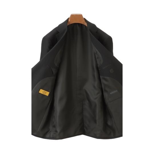 【洋服の青山】メンズ スーツ 秋冬 ブラック系 プレミアムスタイリッシュスーツ【ツーパンツ】【Super100's】ビジネス ストレッチ 長袖 標準体 HILTONの画像