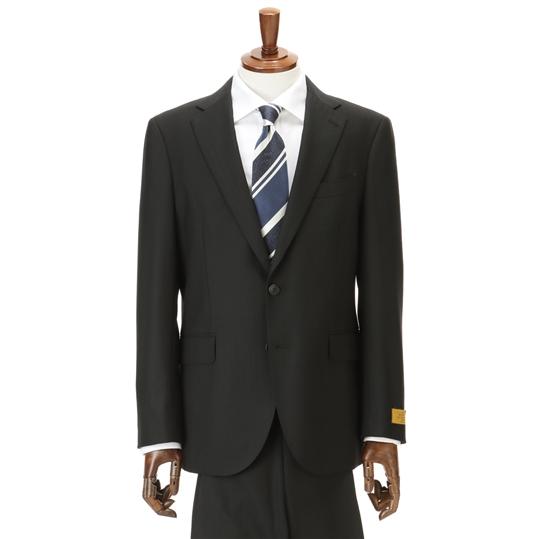【洋服の青山】メンズ スーツ 秋冬 ブラック系 プレミアムスタイリッシュスーツ【ツーパンツ】【Super100's】ビジネス ストレッチ 長袖 標準体 HILTONの画像