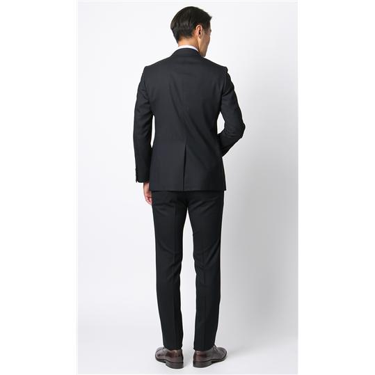 【洋服の青山】ウール100％ プレミアム スーツ メンズ スリム 春夏 ネイビー 紺 ストライプ ストレッチ 動きやすい 吸湿 静電気抑制 ノータック 背抜き 男性の画像