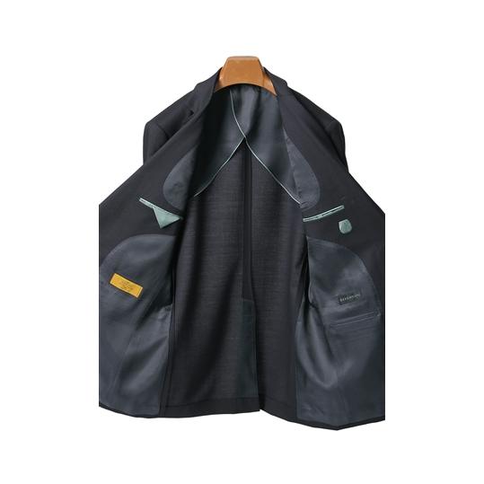 【洋服の青山】ウール100％ プレミアム スーツ メンズ スリム 春夏 ネイビー 紺 ストライプ ストレッチ 動きやすい 吸湿 静電気抑制 ノータック 背抜き 男性の画像