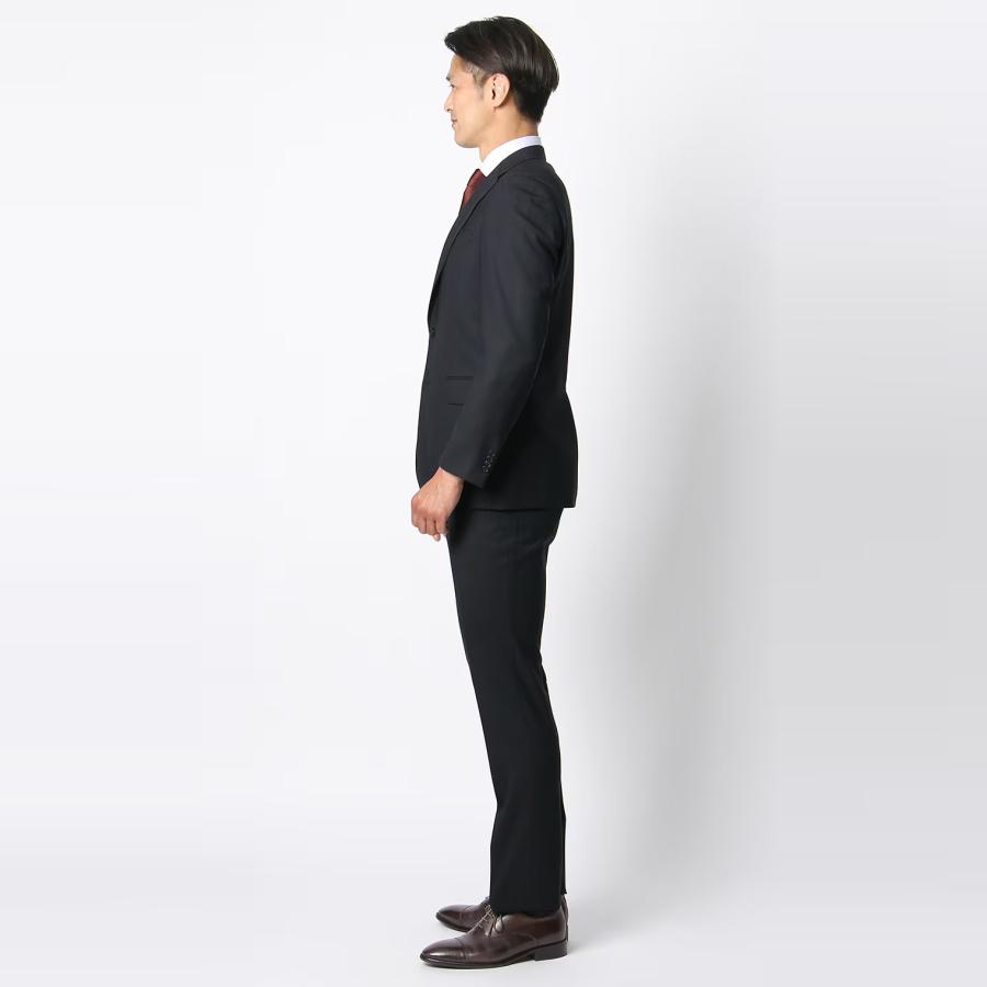 【洋服の青山】ウール100％ プレミアム スーツ メンズ スリム 春夏 ネイビー 紺 ストライプ ストレッチ 動きやすい 吸湿 静電気抑制 ノータック 背抜き 男性の画像