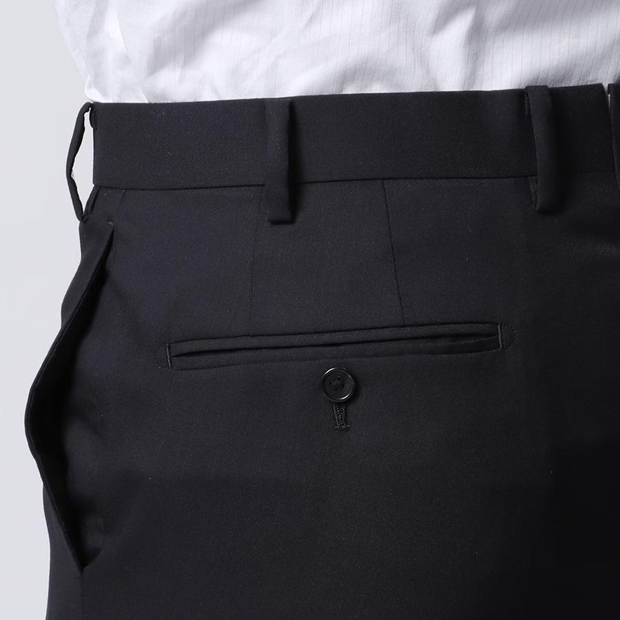 【洋服の青山】 ウール100％ メンズ スーツ 春夏 ネイビー 紺 スリムプレミアム スタイリッシュ紳士服 男性 シングル ビジネス ストレッチ 細身体 スリム 標準体の画像