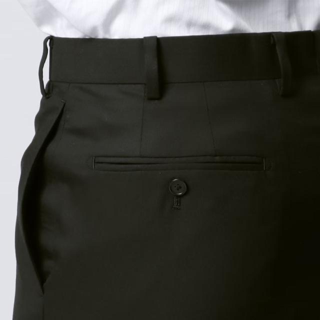 【洋服の青山】プレミアム スーツ メンズ ウール100％ 無地 スタイリッシュ 細身体 スリム 2つボタン ZQメリノウール ブラック 黒 春夏 ノータック 伸縮 吸湿の画像