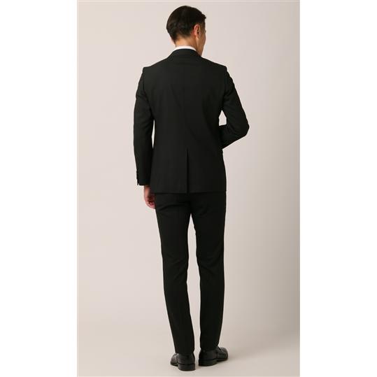 【洋服の青山】プレミアム  ZQメリノウール スタイリッシュ スーツ メンズ 春夏 ブラック 黒 ストライプ 背抜き 本台場 脇当て 本切羽 ビジネス スリム HILTONの画像
