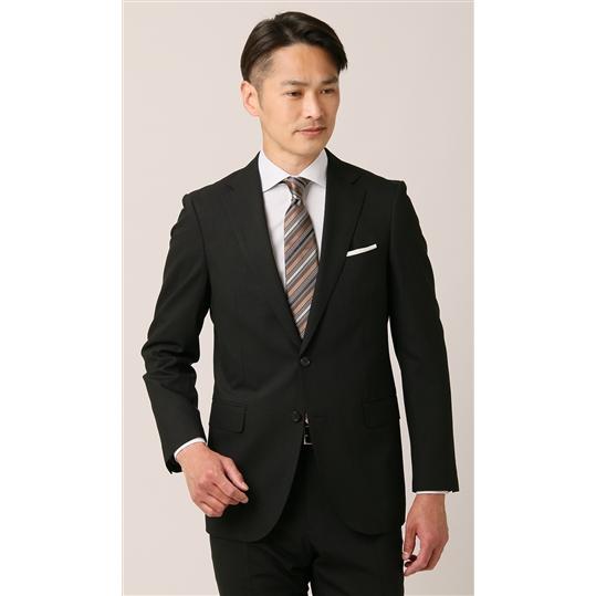 【洋服の青山】プレミアム  ZQメリノウール スタイリッシュ スーツ メンズ 春夏 ブラック 黒 ストライプ 背抜き 本台場 脇当て 本切羽 ビジネス スリム HILTONの画像