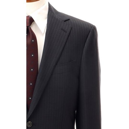 【洋服の青山】ツーパンツ ウール100% スーツ メンズ 春夏 ネイビー 紺 プレミアム スリム スタイリッシュ 男性 紳士服 ビジネス ストレッチ 動きやすい 長袖の画像