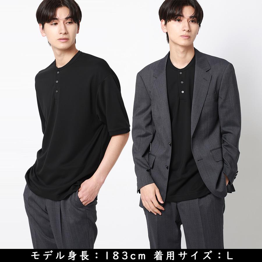 AOYAMA 【洋服の青山】Tシャツ ポンチ ヘンリーネック 半袖 メンズ 春