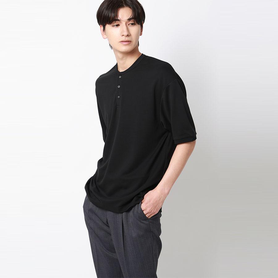 AOYAMA 【洋服の青山】Tシャツ ポンチ ヘンリーネック 半袖 メンズ 春