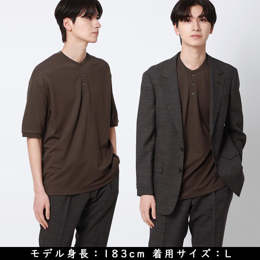 AOYAMA 【洋服の青山】Tシャツ ポンチ ヘンリーネック 半袖 メンズ 春