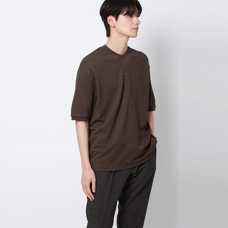 AOYAMA 【洋服の青山】Tシャツ ポンチ ヘンリーネック 半袖 メンズ 春