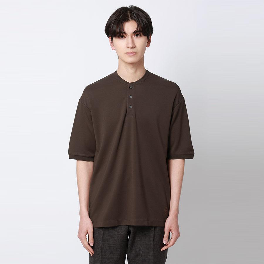 AOYAMA 【洋服の青山】Tシャツ ポンチ ヘンリーネック 半袖 メンズ 春