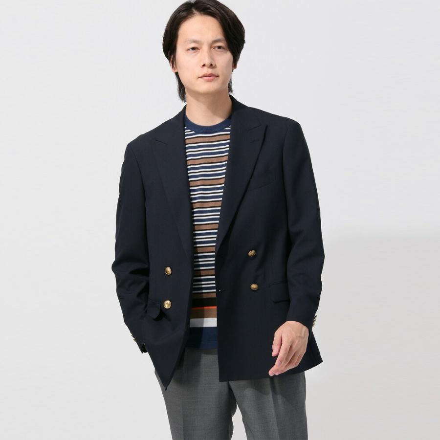 【新品未使用】MORLES ダブル4ボタン ブレザー ネイビーMサイズ　金ボタン AOYAMA 【洋服の青山】春夏 ネイビー系 4ボタンダブルピークド