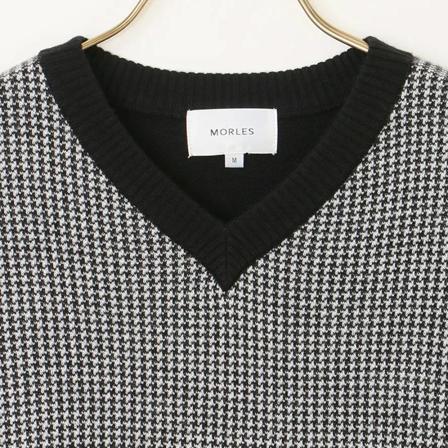 【洋服の青山】Vネック ニット メンズ 秋冬用 ブラック系 黒色 千鳥柄 セーター 長袖 ハンドウォッシュ ウール混 ビジネス ビジネスカジュアル 普段着 | AOYAMA | 04