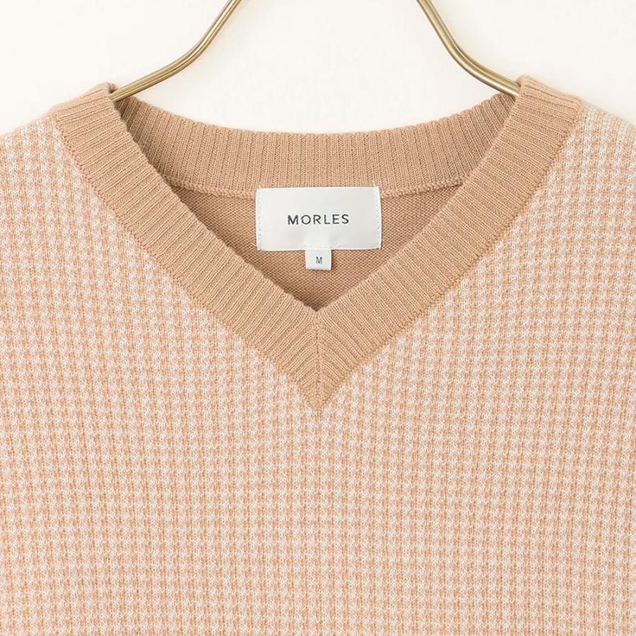 AOYAMA 【洋服の青山】Vネック ニット メンズ 秋冬用 ベージュ系 千鳥