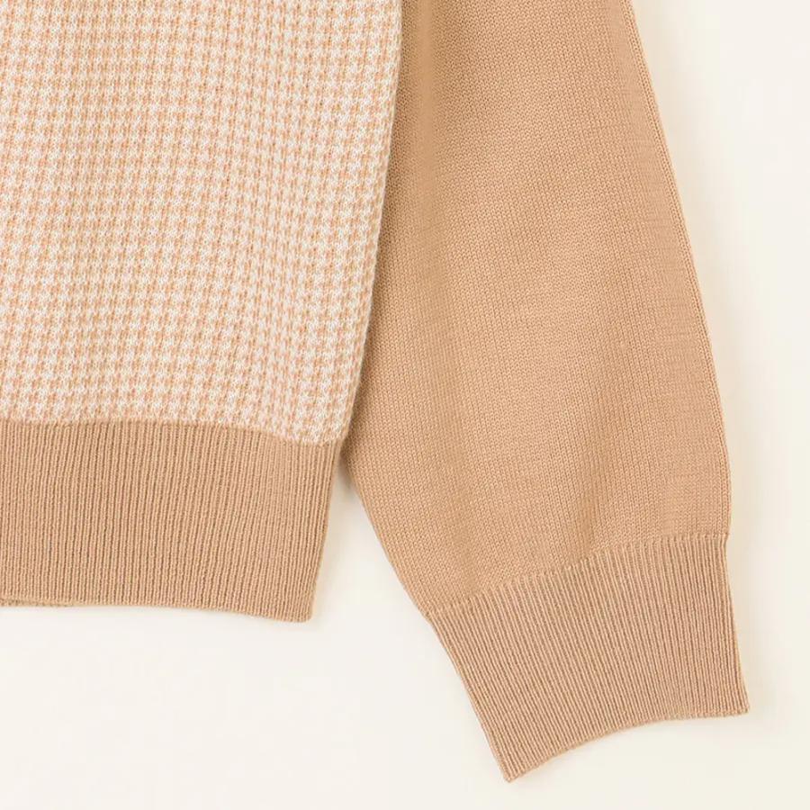 AOYAMA 【洋服の青山】Vネック ニット メンズ 秋冬用 ベージュ系 千鳥