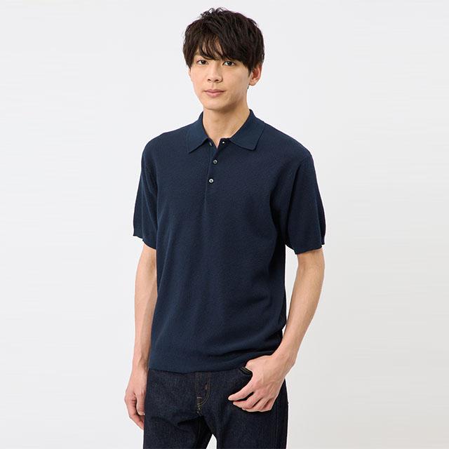 AOYAMA 【洋服の青山】ニットポロシャツ 半袖 メンズ 春夏用 ネイビー