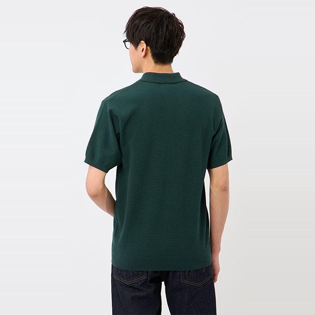 新品CABaN 半袖ニットポロシャツ ダークグレー×グリーン キャバン