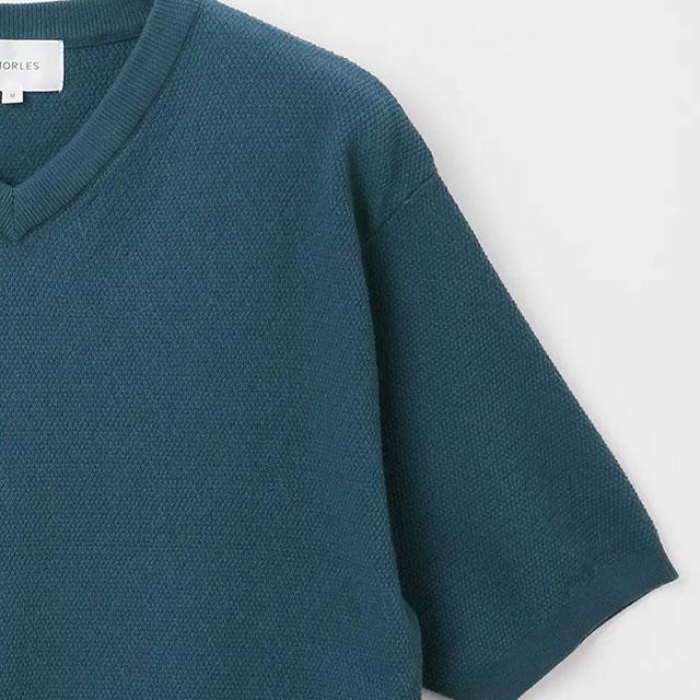 AOYAMA 【洋服の青山】ニットTシャツ 半袖 メンズ 春夏 ブルー 青 織柄